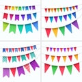 Vector Set of Multicolored Buntings Garlands Flags Isolated on White Background