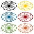 Vector set of multicolored oval backgrounds with rays. Simple flat design element for icons or other objects, round linear Royalty Free Stock Photo