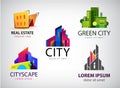 Vector Set of multicolored real estate logo designs for business visual identity, building, cityscape icons, houses