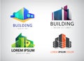 Vector Set of multicolored real estate logo designs for business visual identity, building, cityscape icons, houses Royalty Free Stock Photo