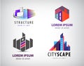 Vector Set of multicolored real estate logo designs for business visual identity, building, cityscape icons, houses