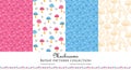 Vector set of mushrooms seamless patterns collection