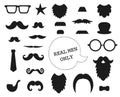 Vector set of mustache, beard, glasses, hat, tie, pipe, bow. Royalty Free Stock Photo