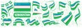 Vector set of the national flag of Uzbekistan in various creative designs Royalty Free Stock Photo