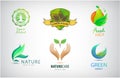 Vector set of nature, eco, environment logos. Landscaping design concept. Abstract illustrations with tree, leaves in Royalty Free Stock Photo