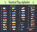 Vector. Set of Nautical flags. Marine alphabet communication system used in sailing.