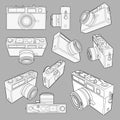 Vector set with neat accurate illustration of vintage photo camera.Collection with 3d views retro old photo camera. Isolated