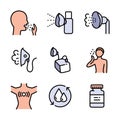 Vector set of nebulizers of different types. Vector illustration. Nebulizer signs collection. Medical equipment for inhalation in