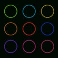 Vector Set of Neon Circles: Rainbow Colors Round Shapes Glowing. Royalty Free Stock Photo