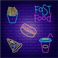 Vector set of neon fast food icons. Royalty Free Stock Photo