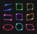 Vector Set of Neon Glowing Talk Bubbles, Quote Boxes Collection, Bright Colors. Royalty Free Stock Photo