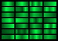 Vector set of neon green metallic gradients, swatches collection, shiny gradient set on black background