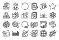 Vector set of New products, Decreasing graph and Bar diagram line icons set. Vector