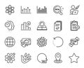 Vector set of New products, Decreasing graph and Bar diagram line icons set. Vector