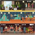 Vector set of night club concerts flat posters, banners