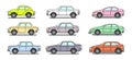 Vector set of nine different passenger car models.