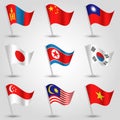 Vector set of nine flags states of east asia Royalty Free Stock Photo