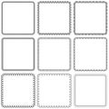 Vector set. Nine square ornamental frames. Black on a white