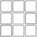 Vector set. Nine square ornamental frames. Black on a white