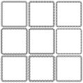 Vector set. Nine square ornamental frames. Black on a white