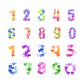 Vector Set of Numbers, Colorful Digits, 3D Balloons and Doodle Hand Drawn Hearts Decorative Elements Isolated on White Background. Royalty Free Stock Photo