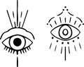 Vector set of occult sign third eye. Mystic symbol for bohemian design. Vector illustration on ethnic style. Buddhist