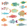 Vector Set of of Ocean and Sea Cartoon Fishes