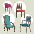 Vector Set of old Armchairs. Royalty Free Stock Photo