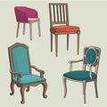 Vector Set of old Armchairs. Royalty Free Stock Photo