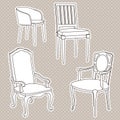 Vector Set of old Armchairs. Royalty Free Stock Photo