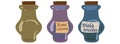 Vector set of old vintage potions bottles, viles with and without labels