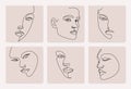 Vector set of one line art portraits, continuous portraits. Abstract female monoline faces. Women posters, cards, social Royalty Free Stock Photo