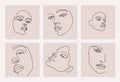 Vector set of one line art portraits, continuous portraits. Abstract female monoline faces. Women posters, cards, social Royalty Free Stock Photo