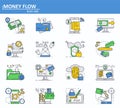 Vector set of online money payments and finance saving icons in thin line style. Secure internet credit card transaction