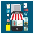 Vector set online shopping store shop illustration mobile Save paper
