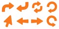 Vector set with orange arrows in different directions. 3D render, vector in high quality