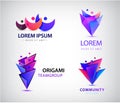 Vector set of origami 3d men men logos. Family concept, human, teamwork, people together Royalty Free Stock Photo