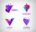 Vector set of origami 3d men men logos. Family concept, human, teamwork, people together