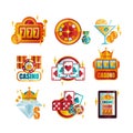 Vector set of original retro logo templates for royal casino/poker club. Gambling emblems. Elements for mobile app or