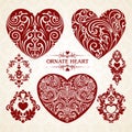 Vector set ornamental decorative heart design element