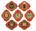 Beer labels in figured frames on a red background