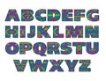 Vector set of ornate capital letters with abstract ethnic patterns.