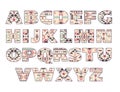 Vector set of ornate capital letters with abstract ethnic patterns. Royalty Free Stock Photo