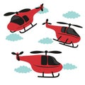 Vector set ot red cartoon helicopters