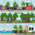 Training outdoors concept vector flat poster set