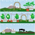 Vector set of outdoors wedding scenery posters in flat style