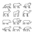 Vector set outline African animals.