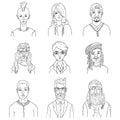 Vector Set of Outline Characters. Different Subculture Portraits