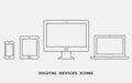 Vector set of outline device icons. Monitor, laptop, tablet pc and smartphone Royalty Free Stock Photo