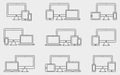 Vector set of outline device icons. Monitor, laptop, tablet pc and smartphone Royalty Free Stock Photo